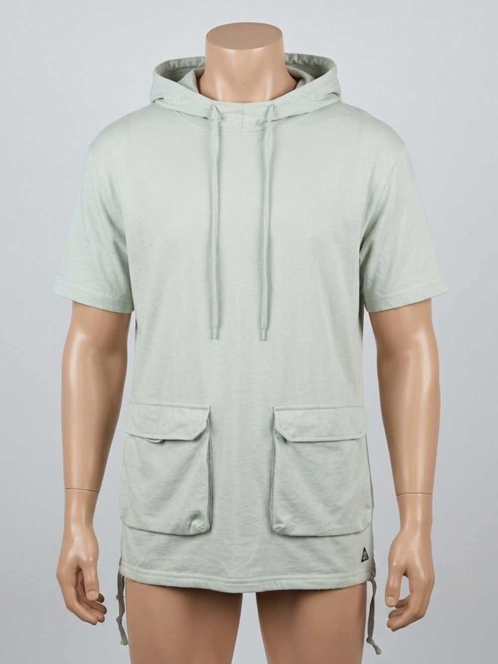 American Stitch Gorpcore Utility Short Sleeve Hoodie Sage Green Pockets Mens 2XL